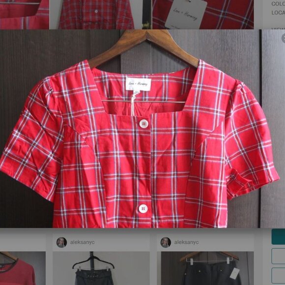 NWT Square Neckline Red Retro Vintage Plaid 100%cotton Mini Dress. - Picture 3 of 9